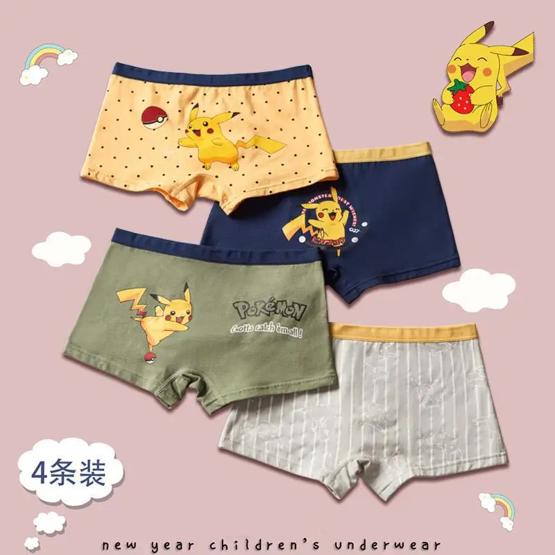 4PCS Pokemon Children Underwear Pikachu Anime Figures Boys Girls Panties Cotton Boxer Briefs kids Shorts Underpants - купить по