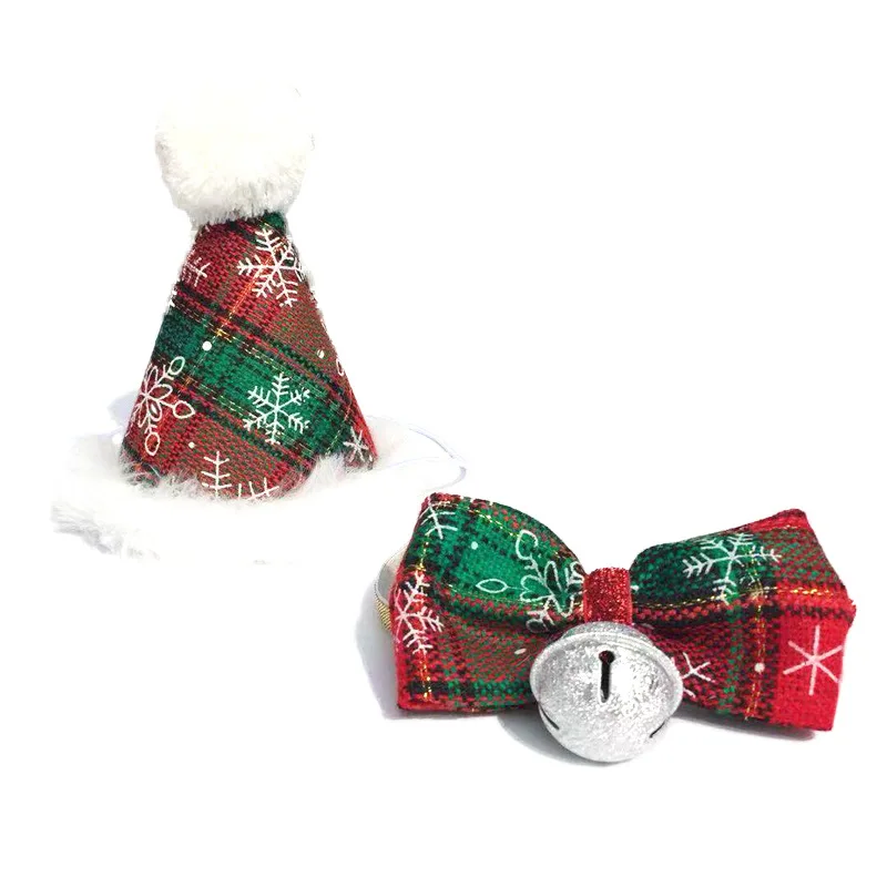 

Pet Hat Bow Tie Christmas Costume For Small Dog Cat Plaid Cone Hat Adjustable