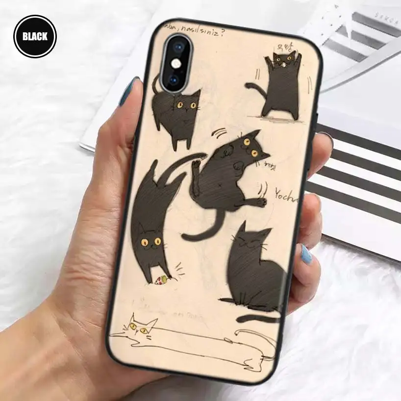 Cartoon Cute Cats Background Silicone Case Coque For iPhone 11 Pro Max 12 Mini 13 X XS XR 7 8 6 6S Plus 5 SE Phone Shell Cover F
