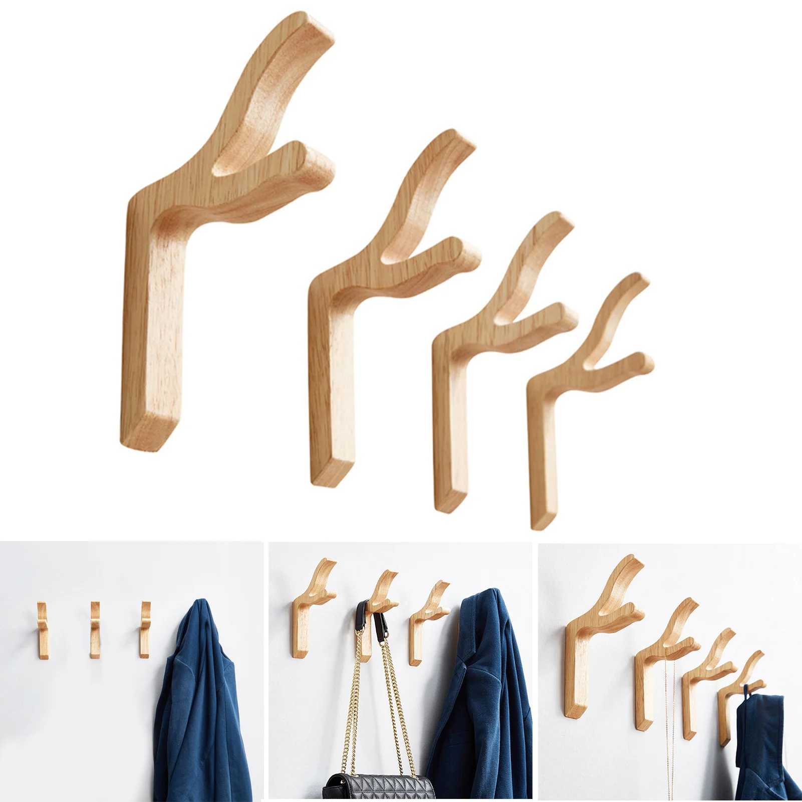 

Natural Wooden Coat Hook Study Wall Mounted Clothes Scarf Hat Bag Storage Hanger ALI88