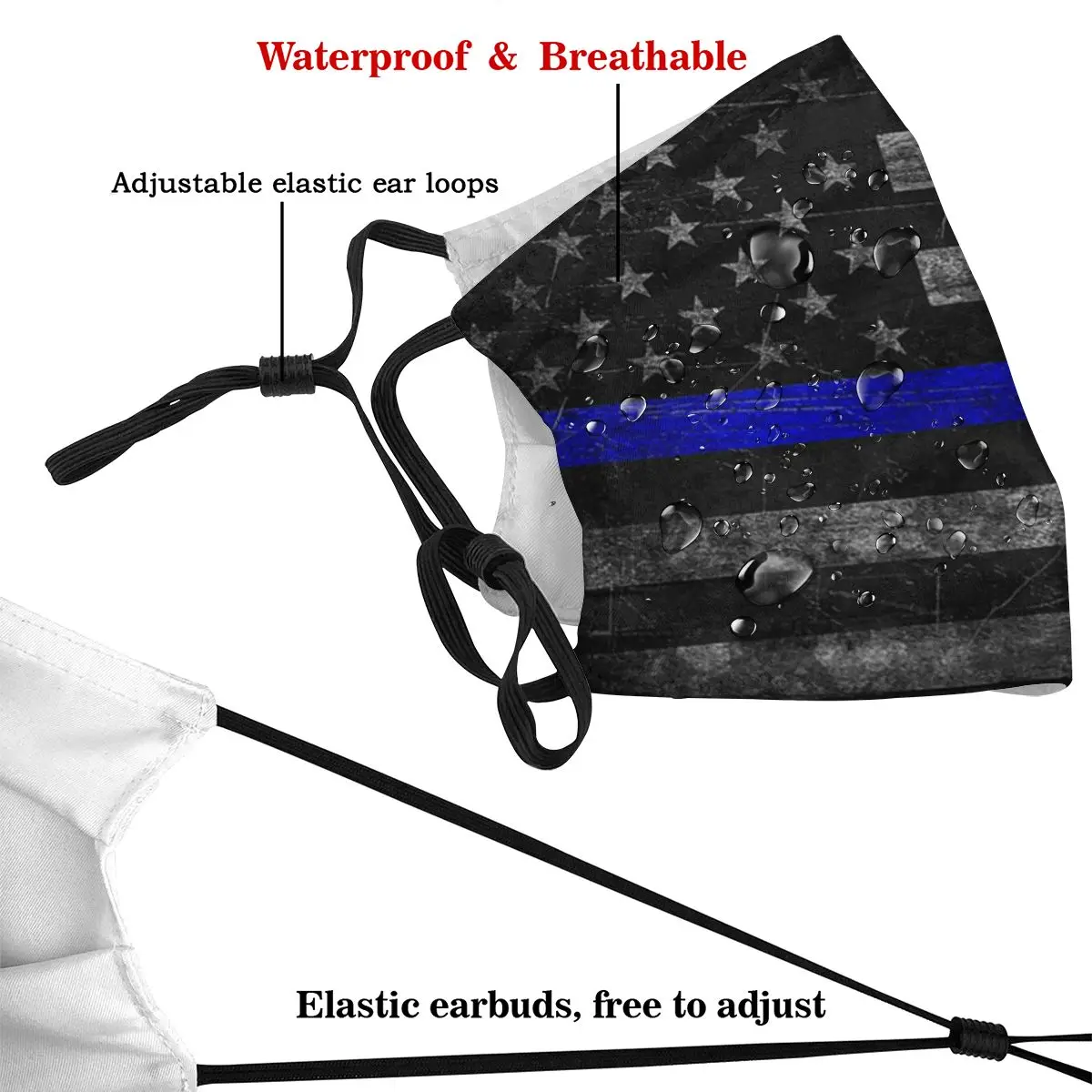 

Thin Bl-ue Line Fl-ag Adult's Dust Mask with Filter PM2.5 Activated Carbon Mouth Face Reusable Washable