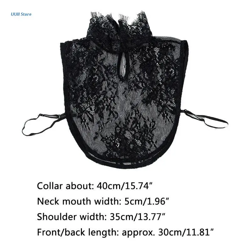 

Ladies Decorative Fake Collar Sheer Floral Lace High Neck Ruffles Half-Shirt Top