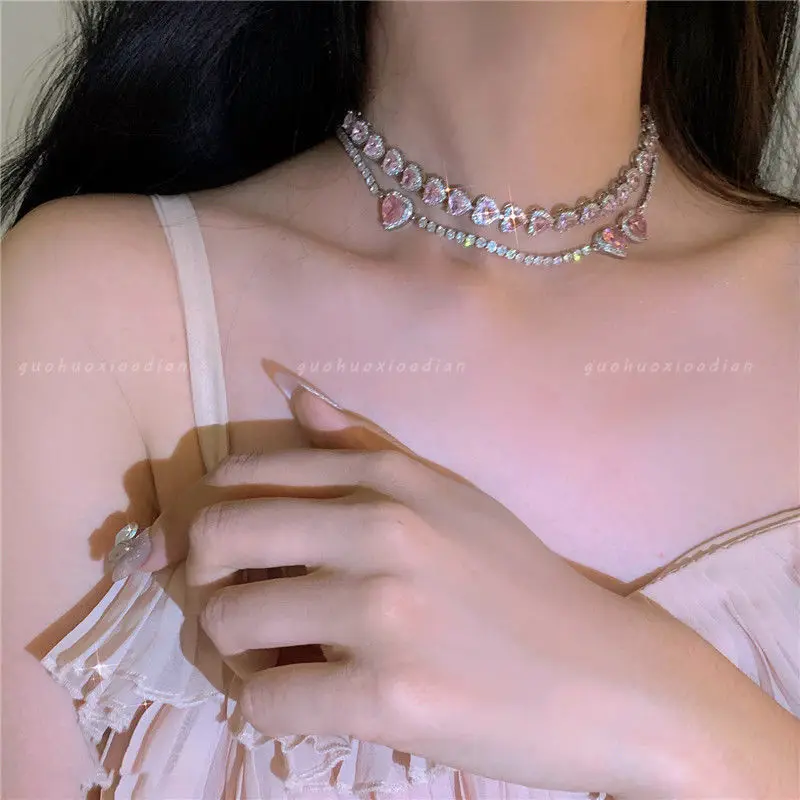 Новинка 2021 ожерелье с подвеской в виде сердечка Стразы розового цвета Y2K