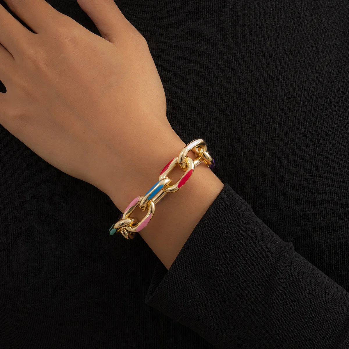 Fashionable Simple Metal Color Dripping Oil Bracelet Street Shooting Irregular Chain hot sale | Украшения и аксессуары