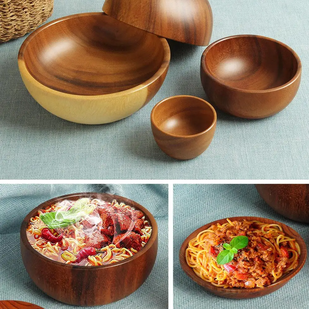 

Natural Creative Wood Bowl Fruit Salad Noodle Rice Ice Cream Wooden Bowl Tableware Food Container for home kitchen Decoration