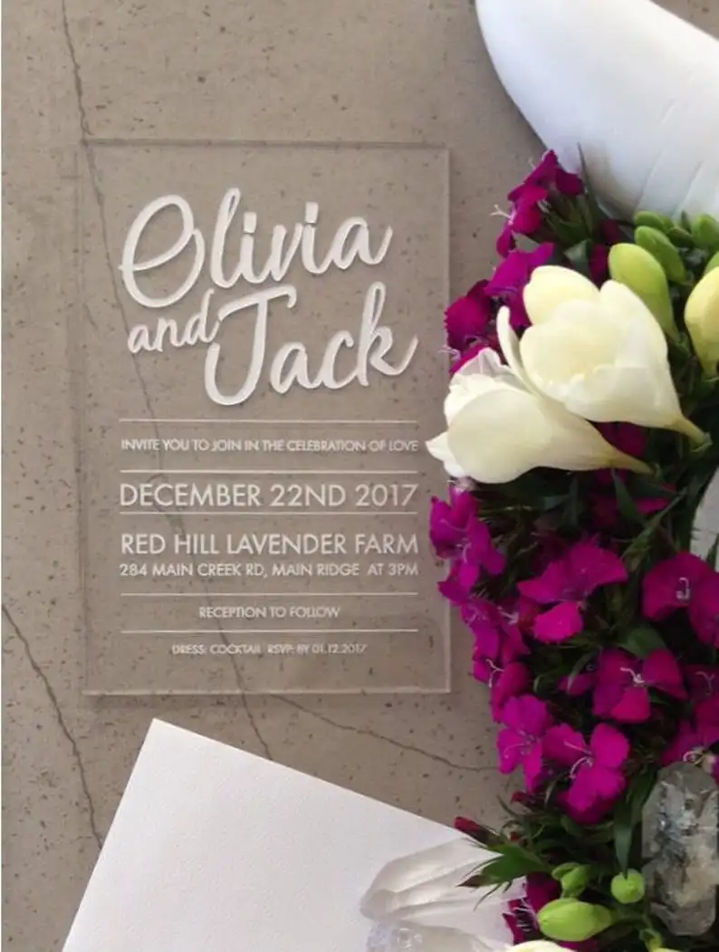 Акриловые свадебные приглашения лазерная гравировка акриловые