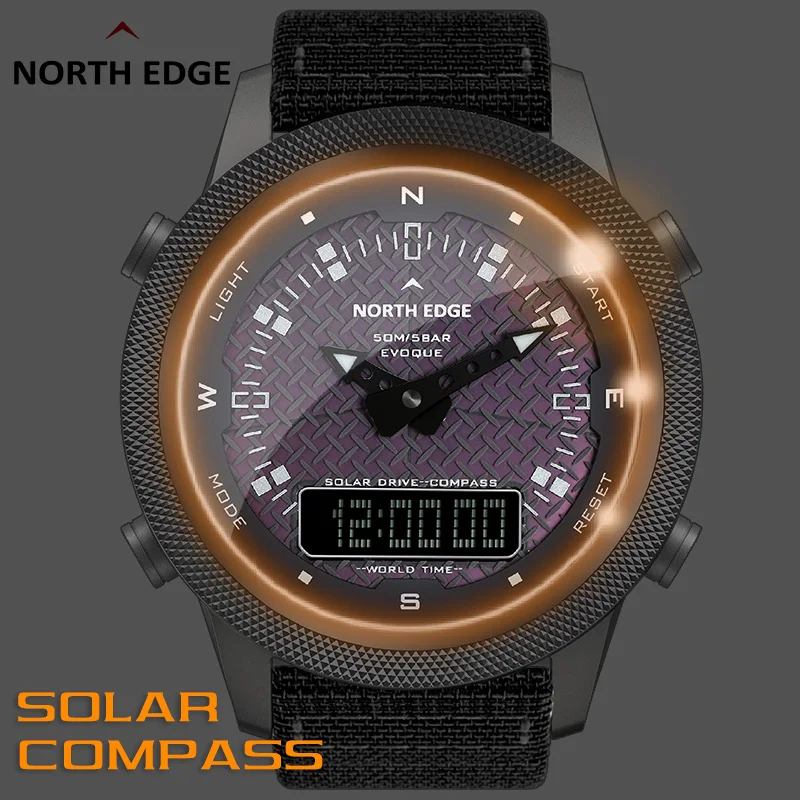 

Outdoor sports waterproof solar rechargeable watch light kinetic energy compass stopwatch alarm clock multi-function watch