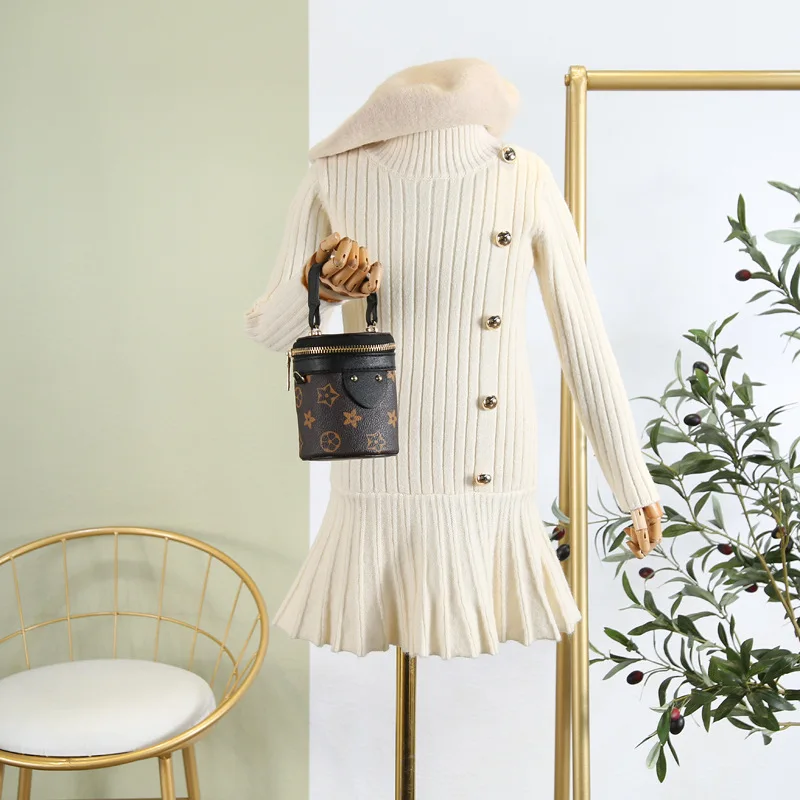 Длинное платье-свитер для девочек Осень-зима 2019 новое однотонное Плиссированное