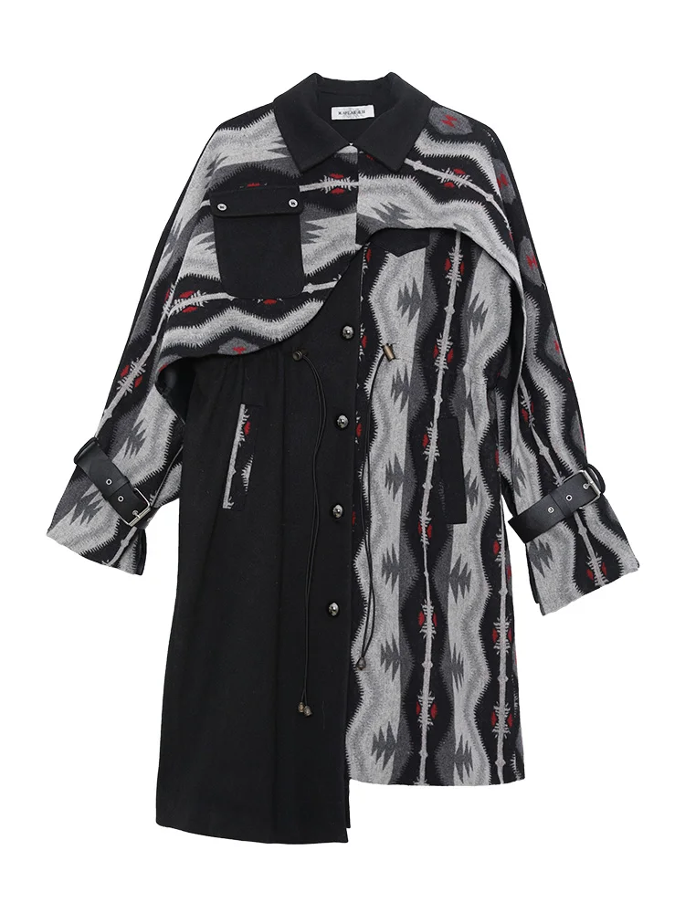 

IRINAMS022 Fall Winter 2020 Collection Original Design Vintage Print Two Piece Set Long Woolen Coat Women