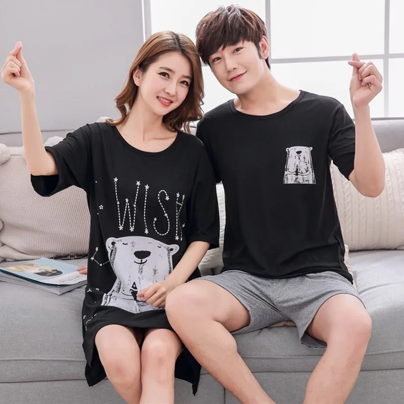 Ночные рубашки для пар свободного покроя женщин летняя Милая Домашняя одежда с