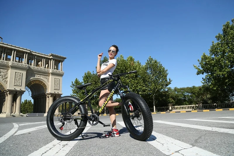 Горный велосипед 4,0 fat tire велосипедный двойной дисковый тормоз пляжный велосипед Снежный велосипед светильник из высокоуглеродистой стали горный велосипед