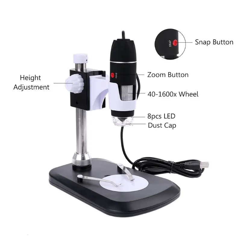 

1600X USB Digital Microscope Camera Endoscope Magnifier with Metal Stand High quality