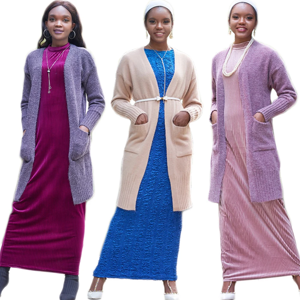 

Muslim Knitted Outwear Kimono Open Abaya Knit Dress Cardigan Long Robe Coat Ramadan Arab Islamic Clothing Abayas for Women Dubai