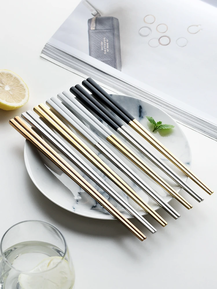 

Korean Style Chopsticks Dinnerware Reuseable Metall Portable Chopsticks Beginner Metall Baguette Chinoise Chopsticks BG50CC