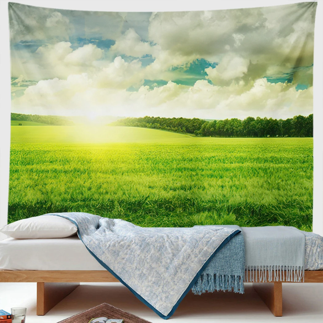 

Natural Landscape Tapestry Grassland Sunshine Spring Waterfall Modern Art Wall Hanging Boho Home Decor Picnic Mat Carpet Gifts