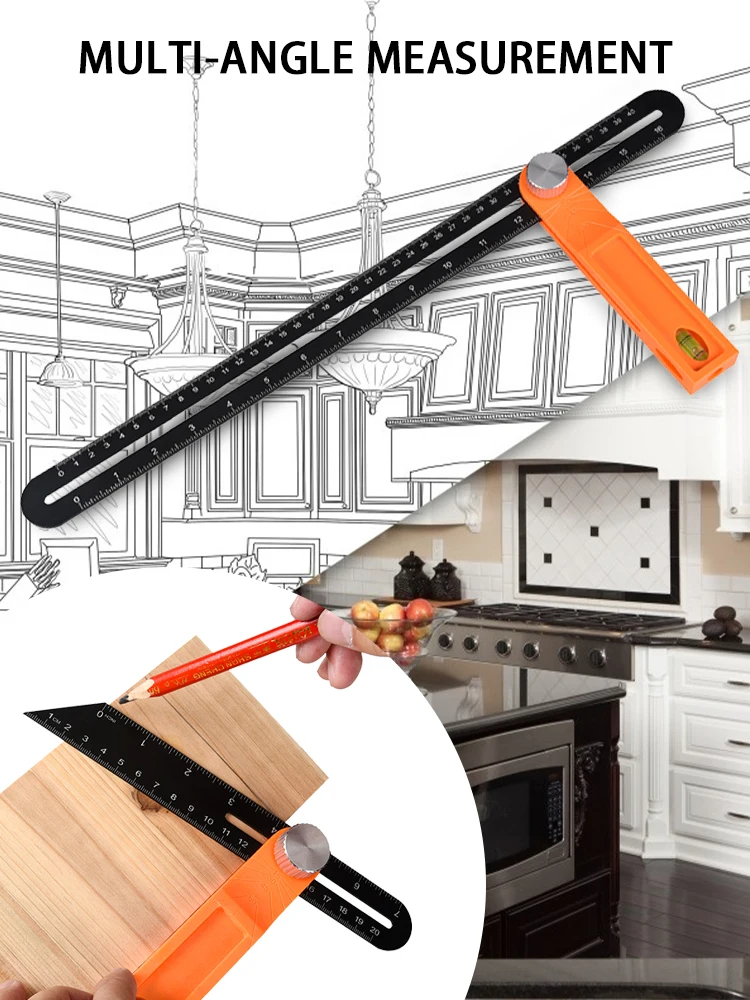 

Wooden Marker Protractor Angle Ruler Gauge Three Square Sliding T-type Oblique Angle Liquid Level Measuring Tool With Handle