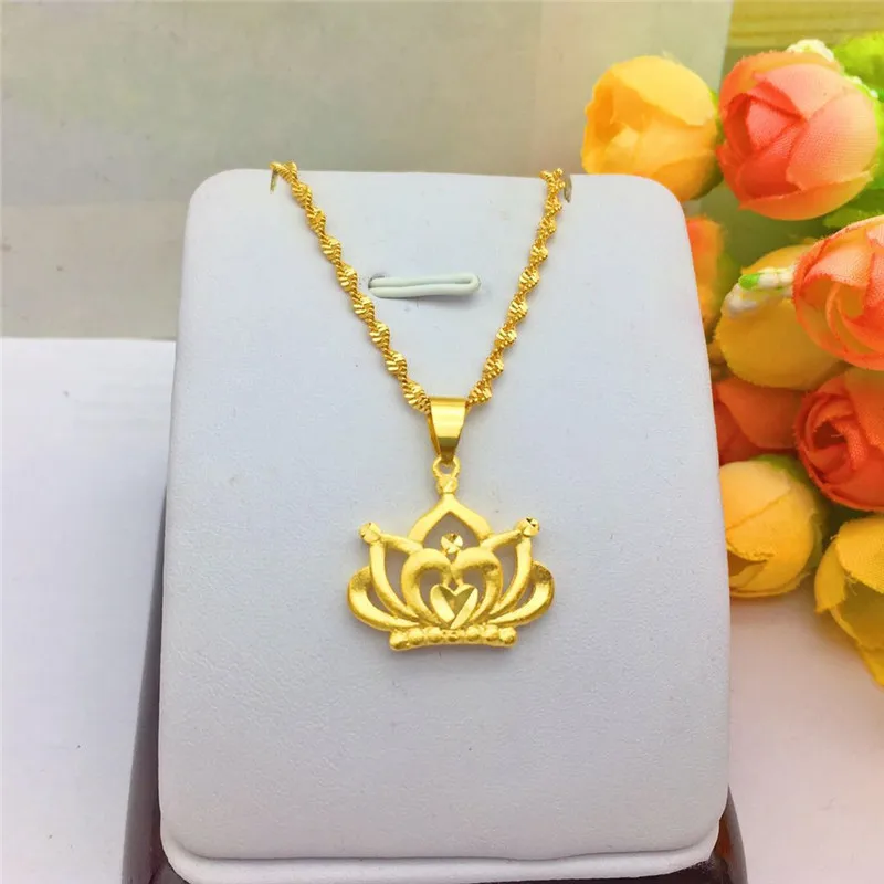 

Модное женское кольцо из 14-каратного золота, Свадебные Ювелирные наборы для помолвки, колье с подвеской в виде цветка и короны, ожерелье, под...