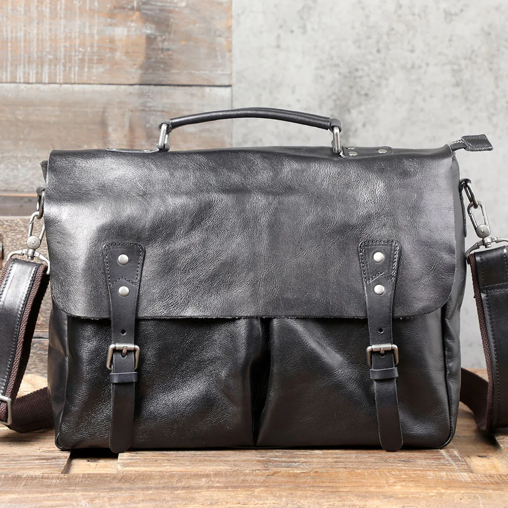 

Classic First Layer Cowhide Leather Briefcase Men's Leather Handbag Messenger Bag Shoulder Messenger Bag Computer Bags Black