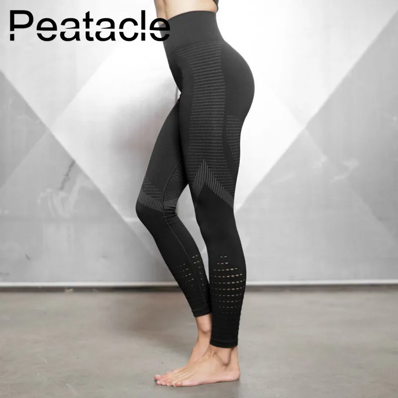 Peatacle, высокая талия, Бесшовные штаны для йоги, спортивные Леггинсы для женщин, для тренировок, тренажерного зала, фитнеса, бега, пуш-ап, компрессионные колготки - Цвет: Black