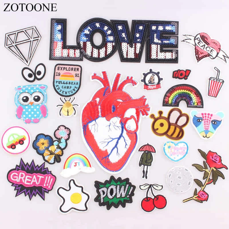 

ZOTOONE 1PCS LOVE Heart Parches Embroidered Iron on Patches for Clothing DIY Motif Stripes Clothes Stickers Astronaut Badges B