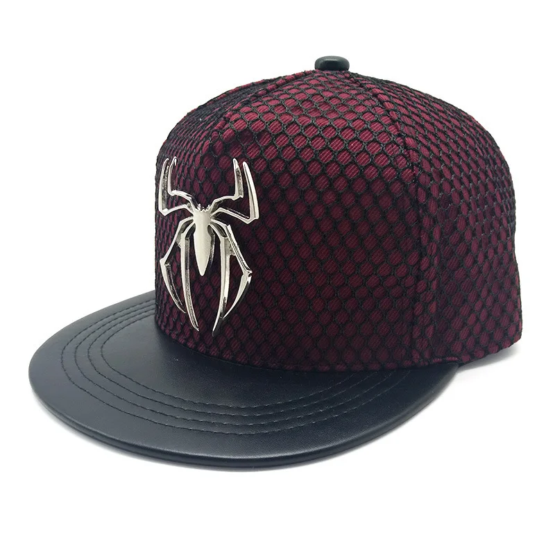 Бейсболка Мужская сетчатая кожаная кепка с плоским козырьком украшенная Пауком