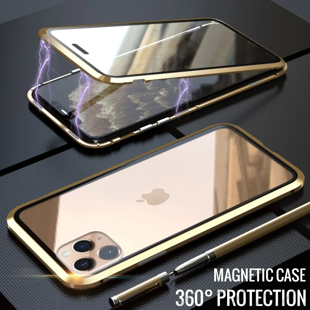 Магнитный металлический чехол для iPhone 11 Pro Max X XR XS MAX магнитный двухсторонний из