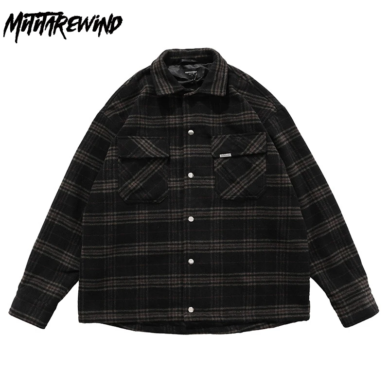 

Represent Jacket Single Button Tooling Jacket Men Warm Male Ins High Street Loose Flannel Brown Grid Jackets Coats