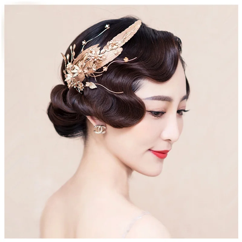 Золотой ручной работы женский головной убор свадебный тиара для волос с зажимом