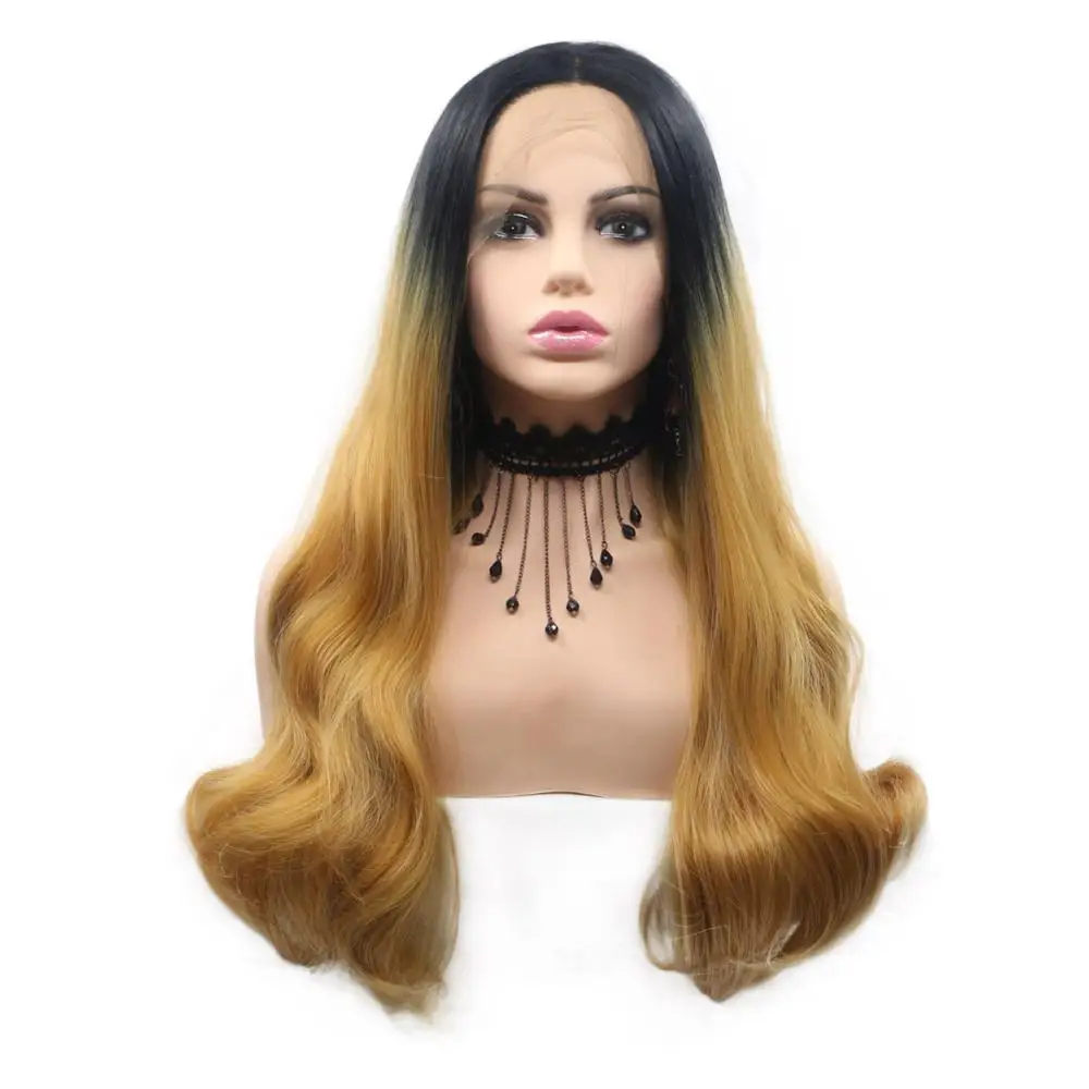 Wigs For Black Women Mermaid Make Up Synthetic Long Wigs With Baby Hair 24 Inch #1b/#27