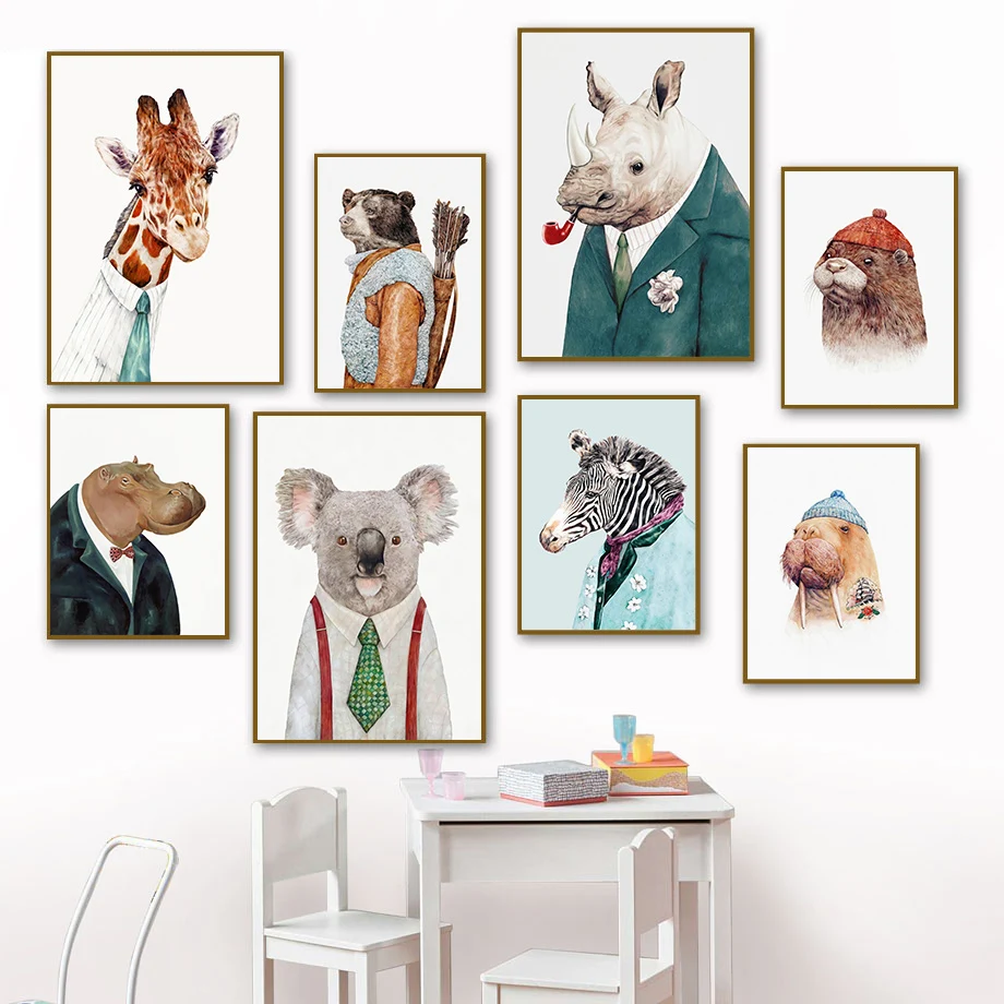 Животное с одеждой настенная Картина на холсте абстрактный тигр леопард слон