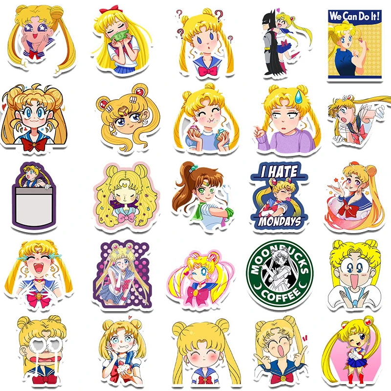 

10/30/50PCS New Anime Sticker Sailor Moon Water Ice Moon Stickers Motorcycle Skate Guitar Suitcase PVC Waterproof Decal Toys