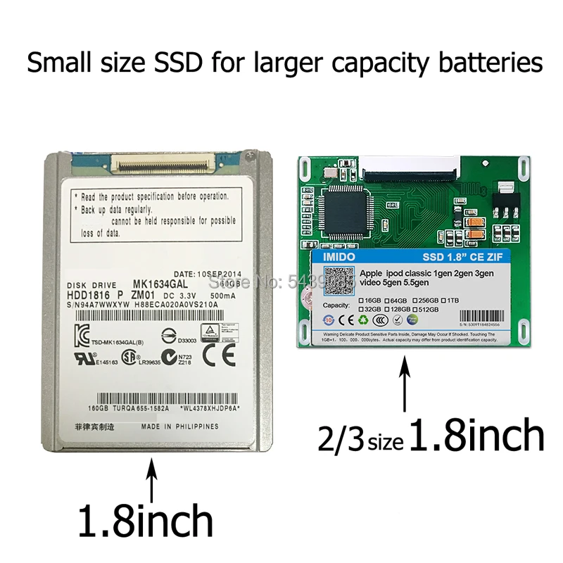 Новинка SSD 32 ГБ 64 128 256 512 1 ТБ для Ipod classic 7Gen видео 5 я Замена MK3008GAH MK8010GAH MK1634GAL