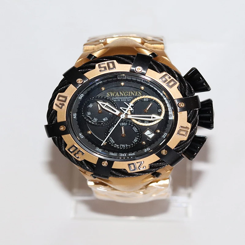 Роскошные золотые часы мужские с большим циферблатом водонепроницаемые