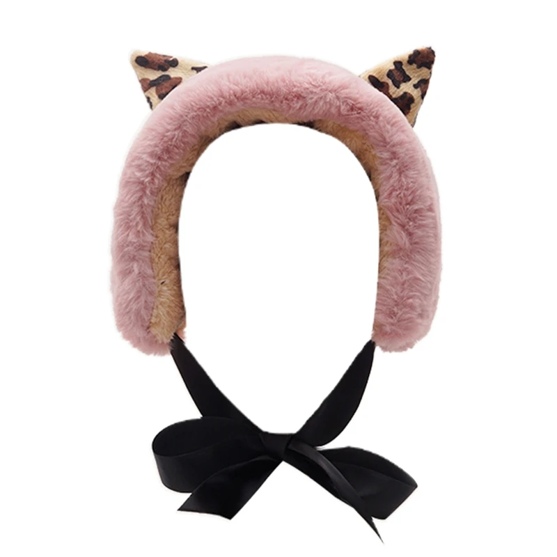 

Women Winter Fuzzy Plush Earmuffs Headband Cat Ears Bowknot Earflap Hairband 6XDA