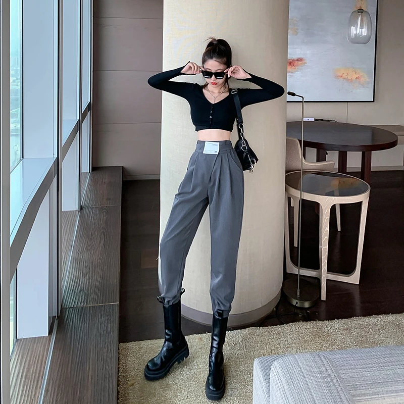 

2020 autumn new loose and thin radish casual wide-leg pants fashion high waist drape small suit pants women simple and versatile