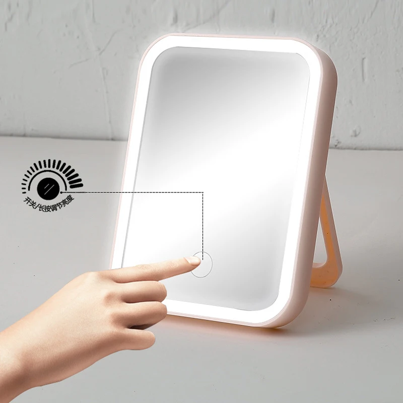 

LED Makeup Mirror Touch Screen Vanity Mirror With Led Brightness Adjustable Foldable Cosmetic Mirrors Portable Usb Rechargeable
