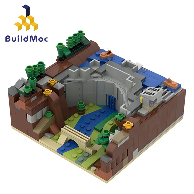 

Dam Diorama Building Blocks Mini The Mountain Cave waterfall figures Bricks Education Toys For Children kids gifts
