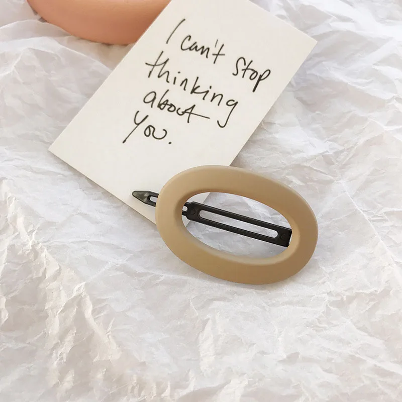 light coffee clip Корея мода сплошной цвет скраб смолы заколки для волос геометрические акриловые заколки овальные волнистые шпильки аксессуары для волос для женщин - Окраска металла: light coffee clip