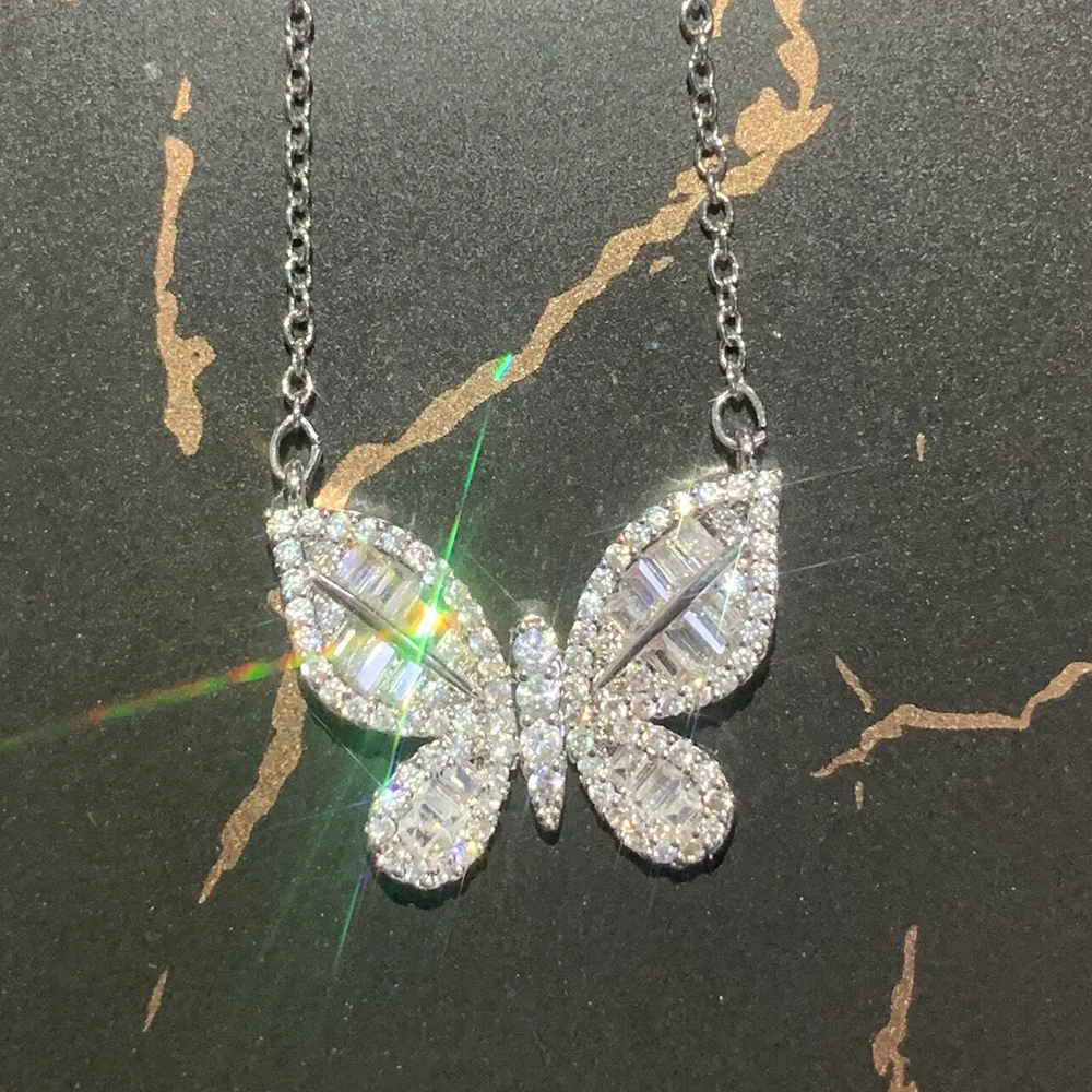 JUWANG Новый дизайн бабочка женское ожерелье Iced Out Bling Циркон Роскошные Помолвочные