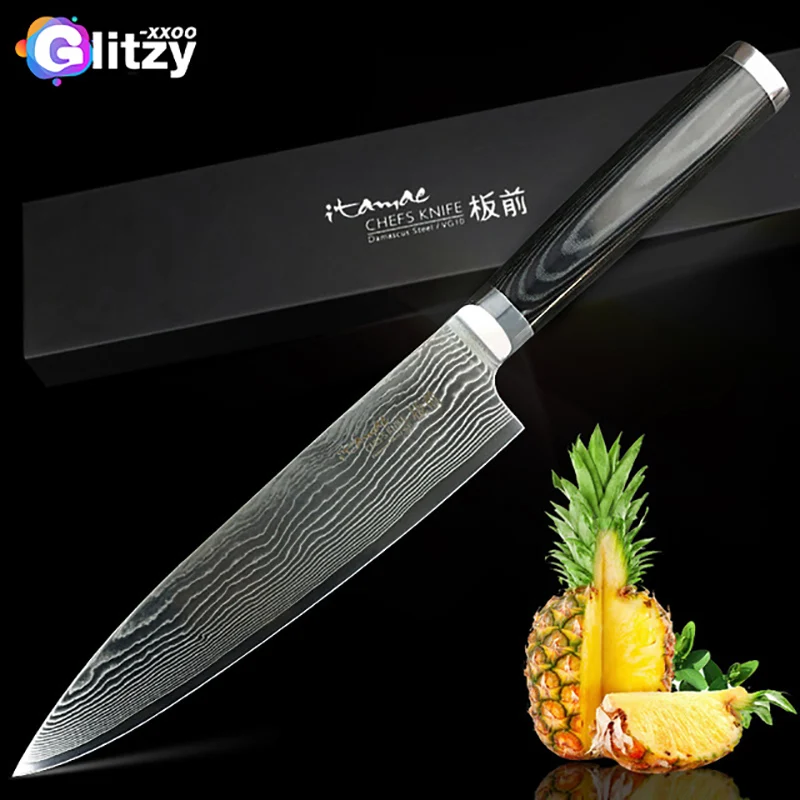 

Damascus Kitchen Knife 8 inch 67 Layers VG10 Chef Knife Japanese Damascus Steel Gyuto Meat Santoku Cleaver Micarta Wood Handle