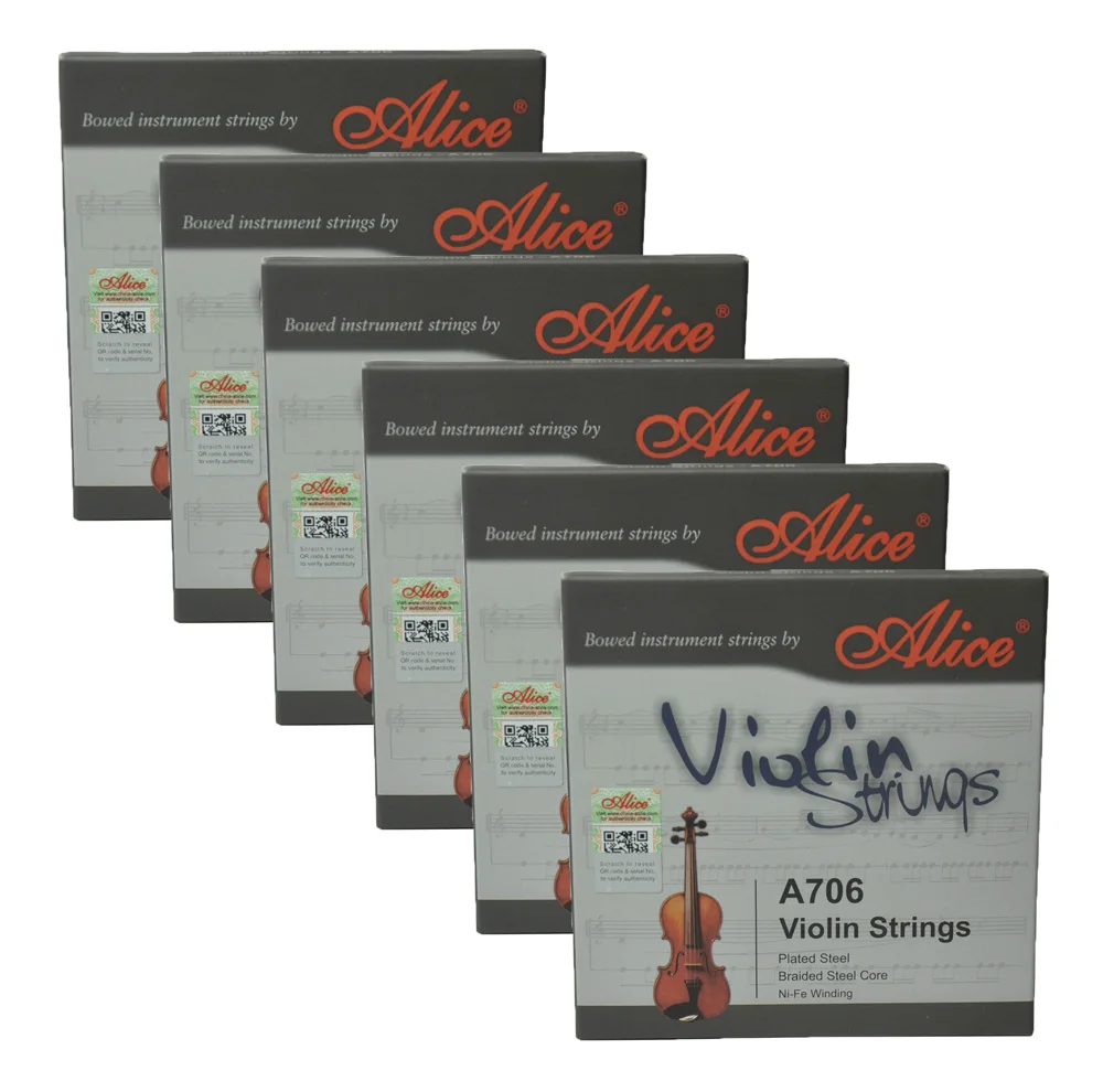 6 Sets Alice Violin Strings Braided Steel Core Ni-Fe Winding 4/4 A706