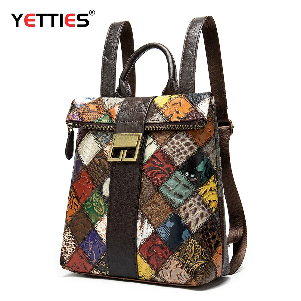 YETTIES новый кожаный женский рюкзак с натуральным лицевым покрытием в ретро стиле