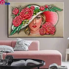 Алмазная живопись сделай сам, пион, шляпа, женский набор для вышивки крестиком, алмазная вышивка, мозаика, искусство, картина Стразы, домашний декор