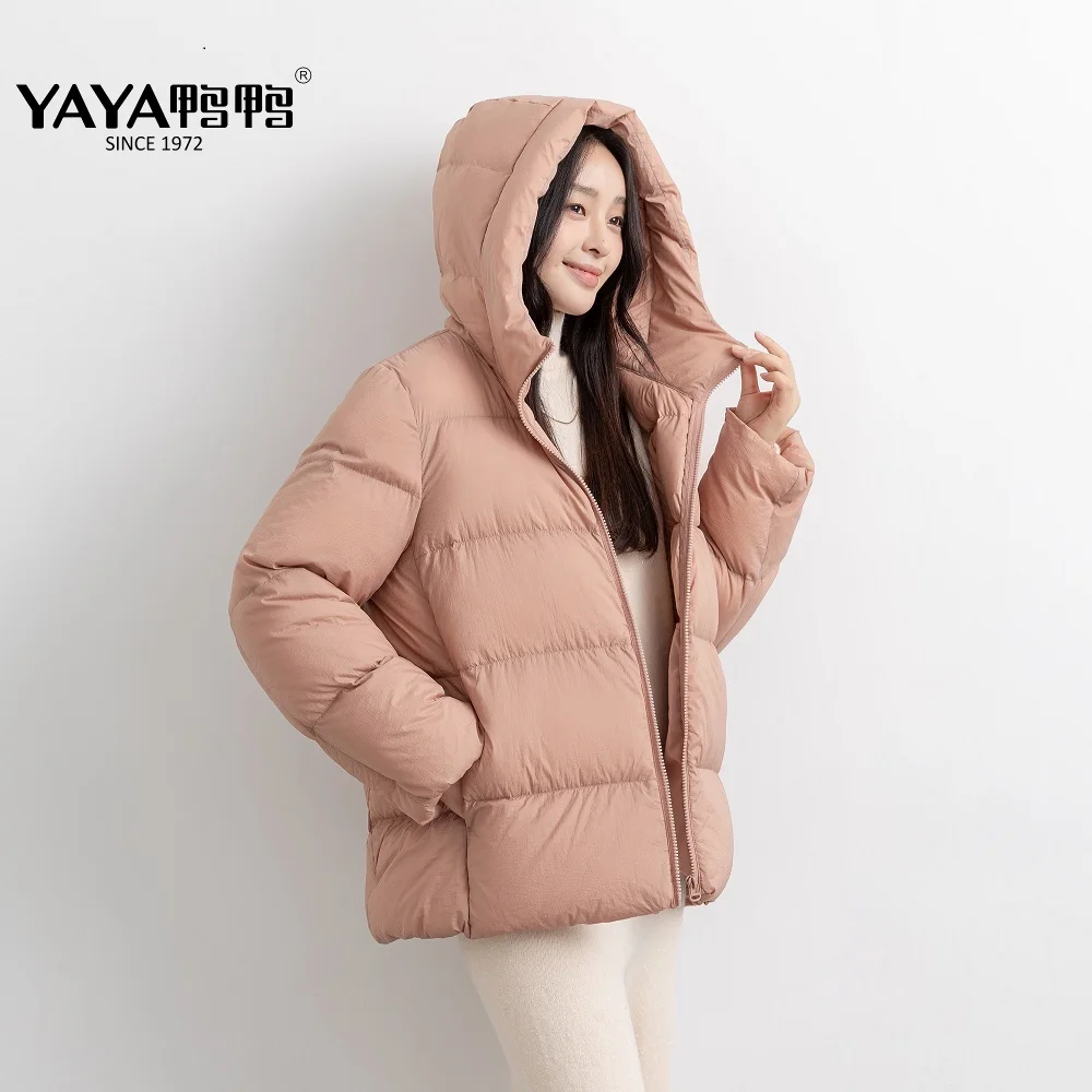 YAYA 2021 mujeres Puffy chaquetas blanco abajo sombrero grueso cálido a prueba de viento con capucha de invierno mujer Parkas acolchado corto abrigo