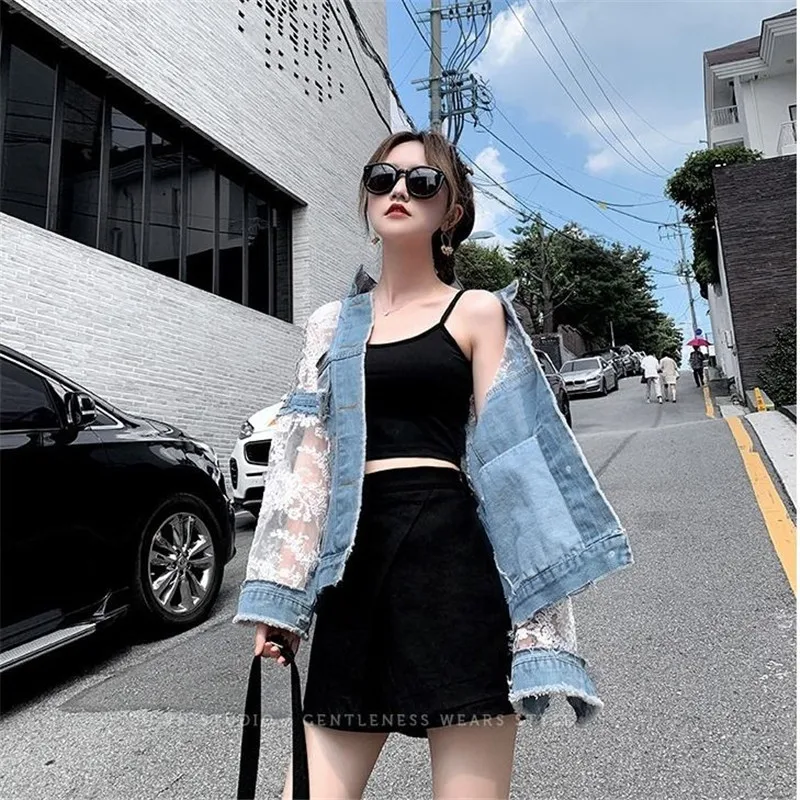 Куртка женская джинсовая с вышивкой тонкая свободная пикантная модная уличная