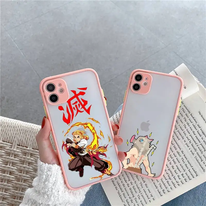 

Demon Slayer Phone Cases Matte transparent For Pink iPhone 12 Mini 11 Pro XR XS Max 7 8 Plus X Back Cover