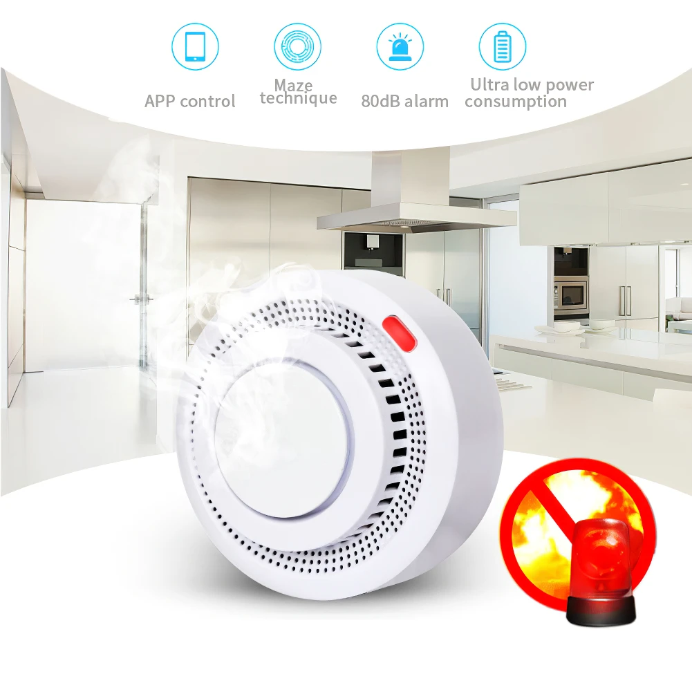 

Smoke Detector APP Fire Alarm Wifi Smart Smoke Detector Fire Alarm Loud Alarm White Intelligent High Sensitivity Fire Detector