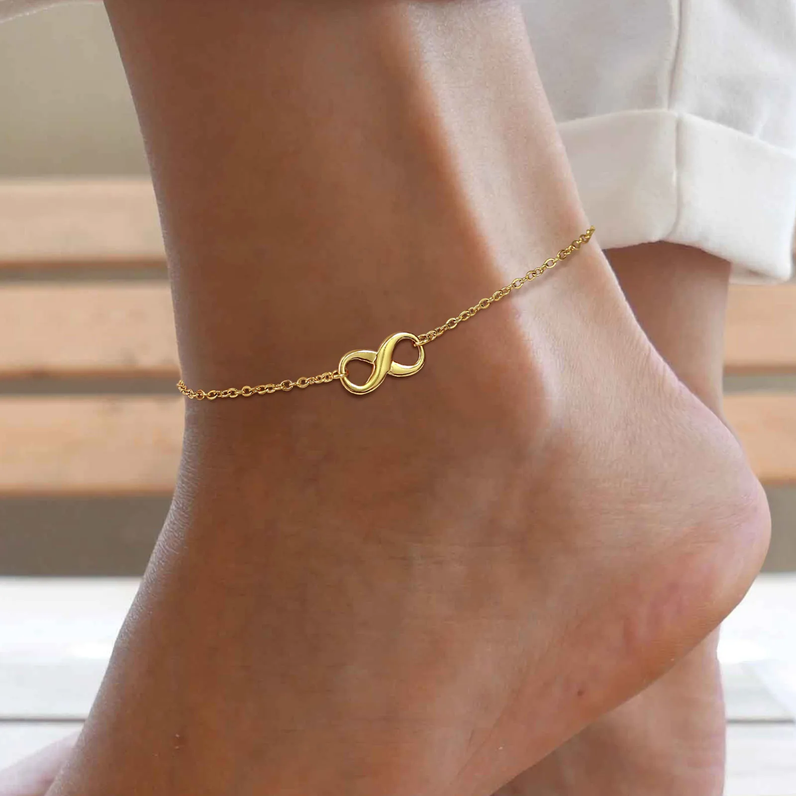 

Temperament Inifinity Charm Link Anklets for Women Holiday Jewelry,Anti Allergy Stainless Steel Beach Barefoot Accessories