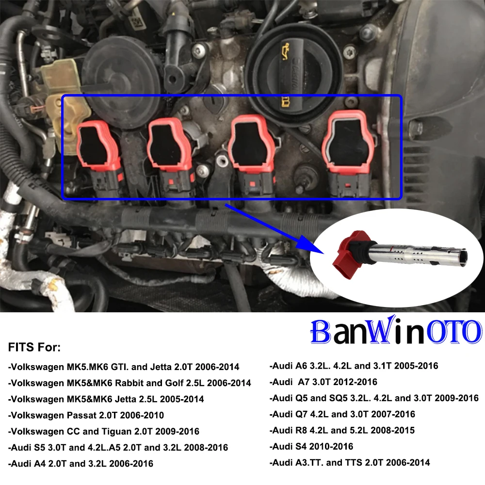 Катушка зажигания для VW Audi Jetta Golf Passat Tiguan CC A3/4/5/6/7/8 TT Q3/5 R8 06E905115D 06E905115 ABCDE 07K905715F 1