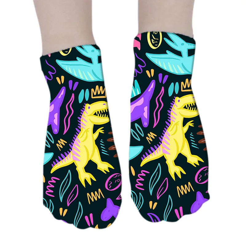 New Fashion Women Cute Casual Cotton Socks 3D Cartoon Dinosaur Printing Sock Unisex Breathable Short Funny Hоски | Женская одежда